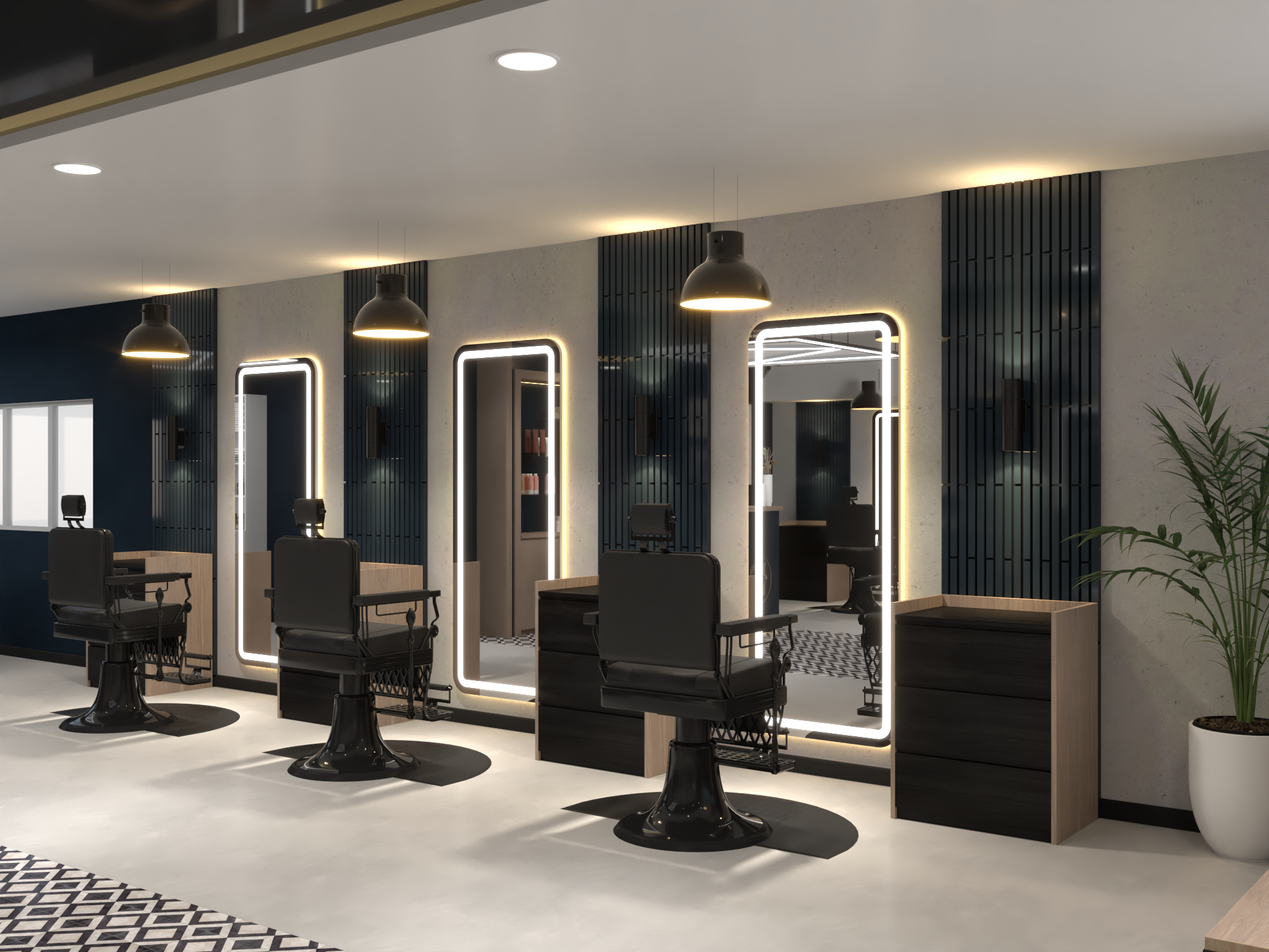 Razorloft barbershop interior design render