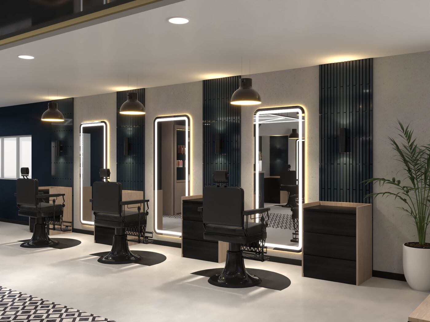 Razorloft barbershop interior design render